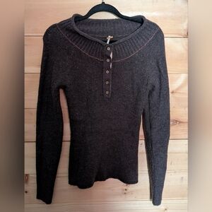 Free People Chocolate Knit Sweater With Super Cute Detail, Medium